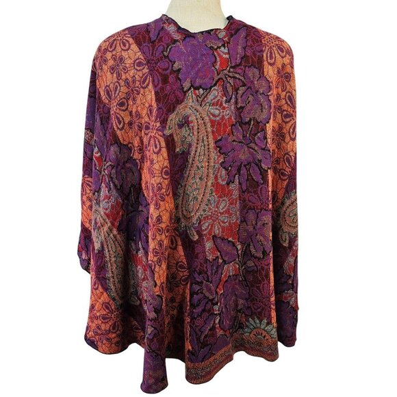 Cashmere Reversible Wrap Shawl Hands-Free Shoulder Loop Blue/Green + Purple/Cora - Picture 10 of 10